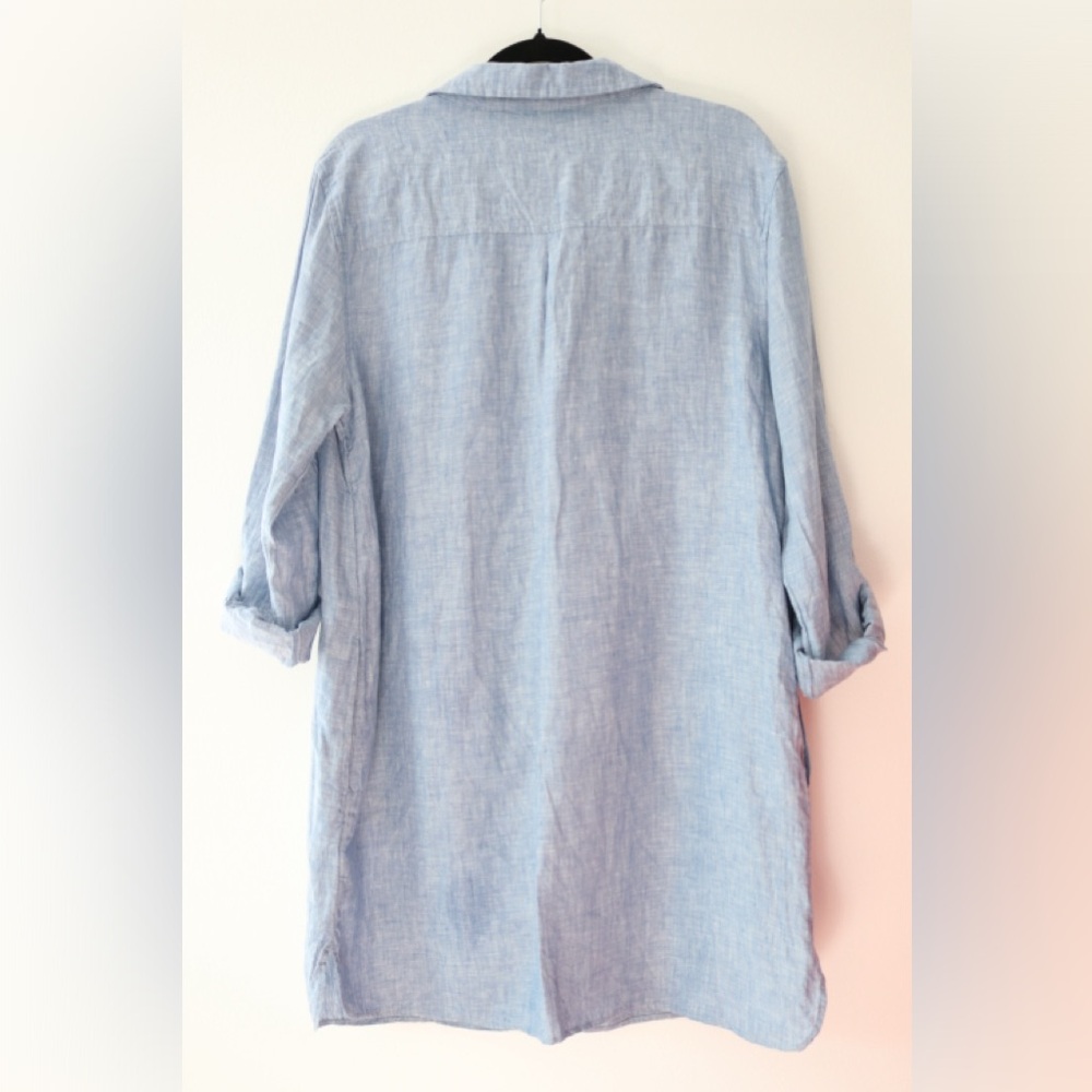 Tahari 100% Linen Blue Button Down Shirt Blouse Tunic Top Size XL Coastal Beach - Picture 4 of 7